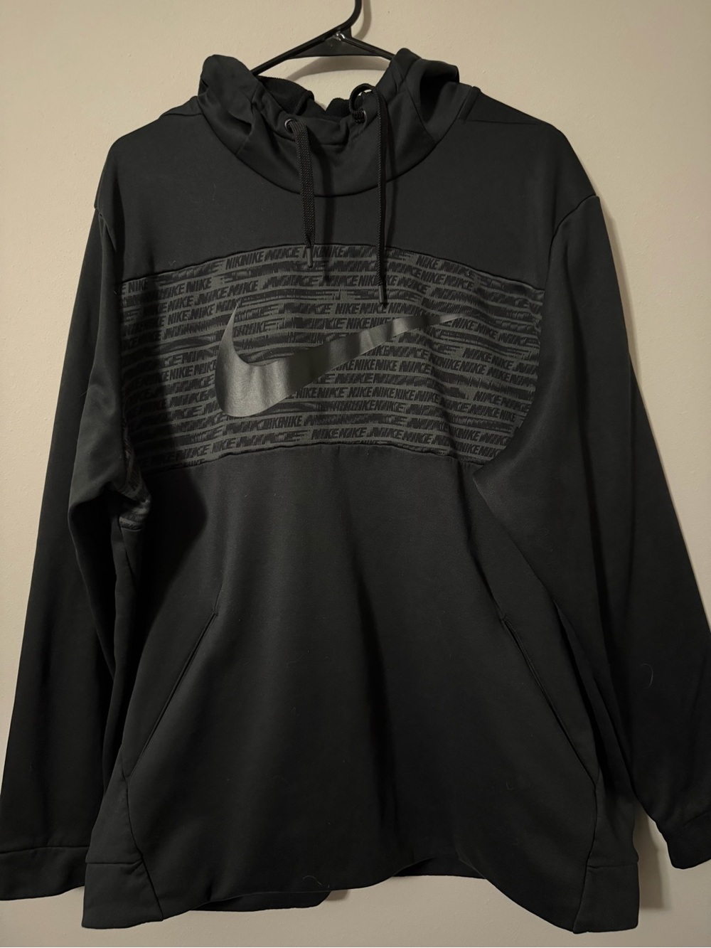 Nike Black Hooded Pullover with Tonal Swoosh Panel Mens Size XXL